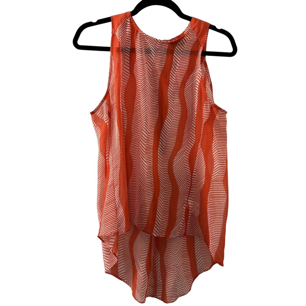 Do &‎ Be Wavy Chevron Stripe Tank M Orange High Low Sheer Blouse Summer Boho